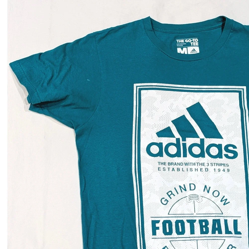 Adidas Mens Graphic T-Shirt Bundle 2 Pack Blue Teal Football Logo Medium